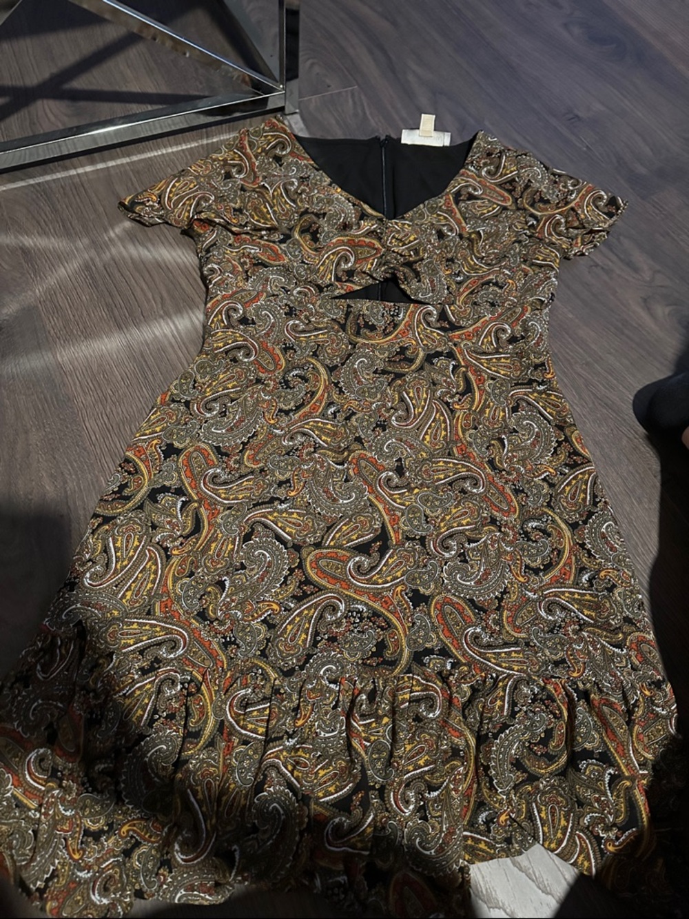 Michael Kors Paisley Midi Dress in Black, Brown & Gold